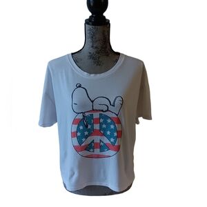 Snoopy U.S.A.Peace women's white short-sleeve cropped t-shirt size L